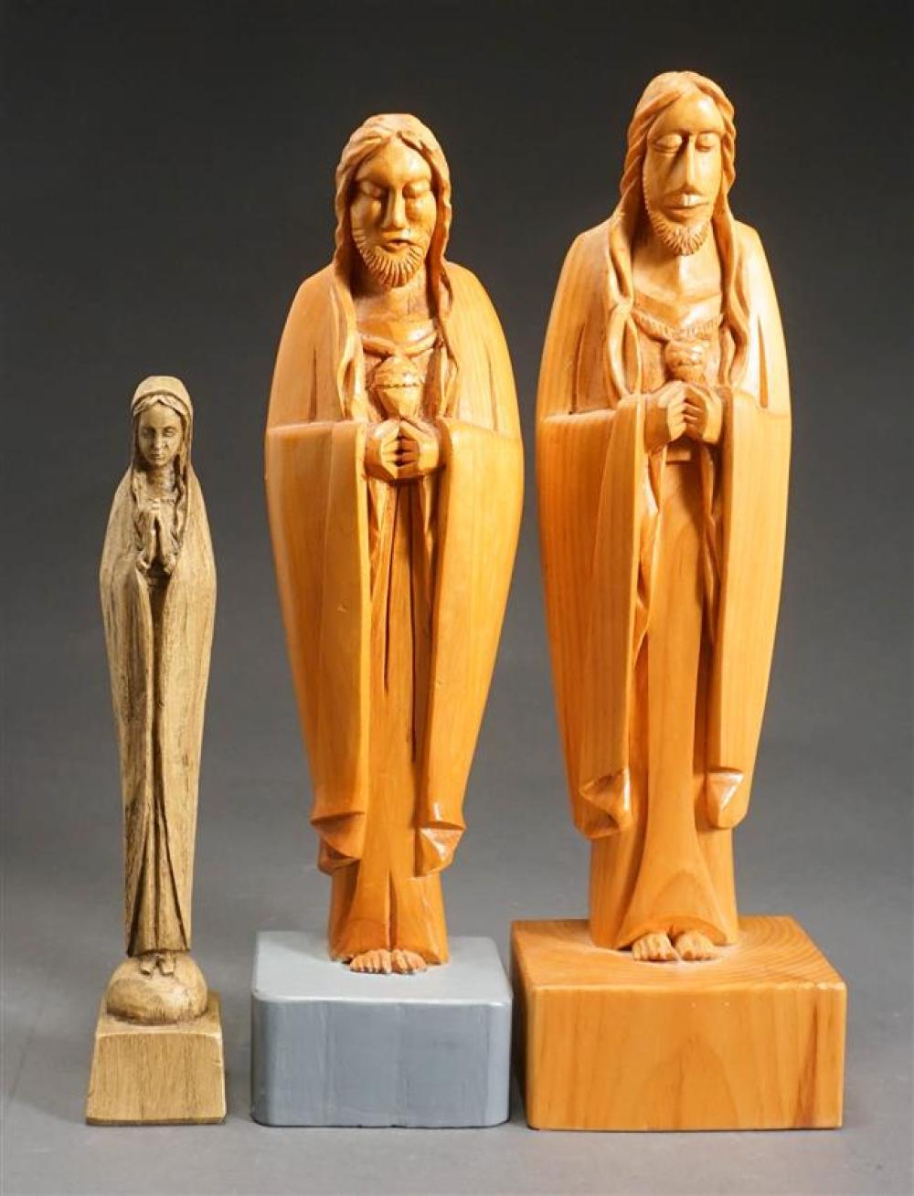 THREE FRUITWOOD CARVED RELIGIOUS