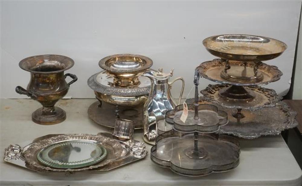 GROUP WITH ASSORTED SILVER PLATE,