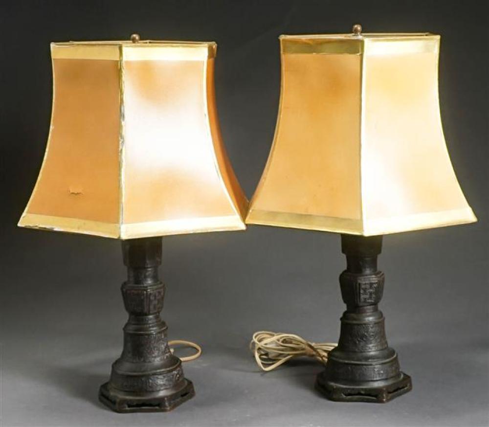 PAIR OF CHINESE PATINATED METAL 32500c