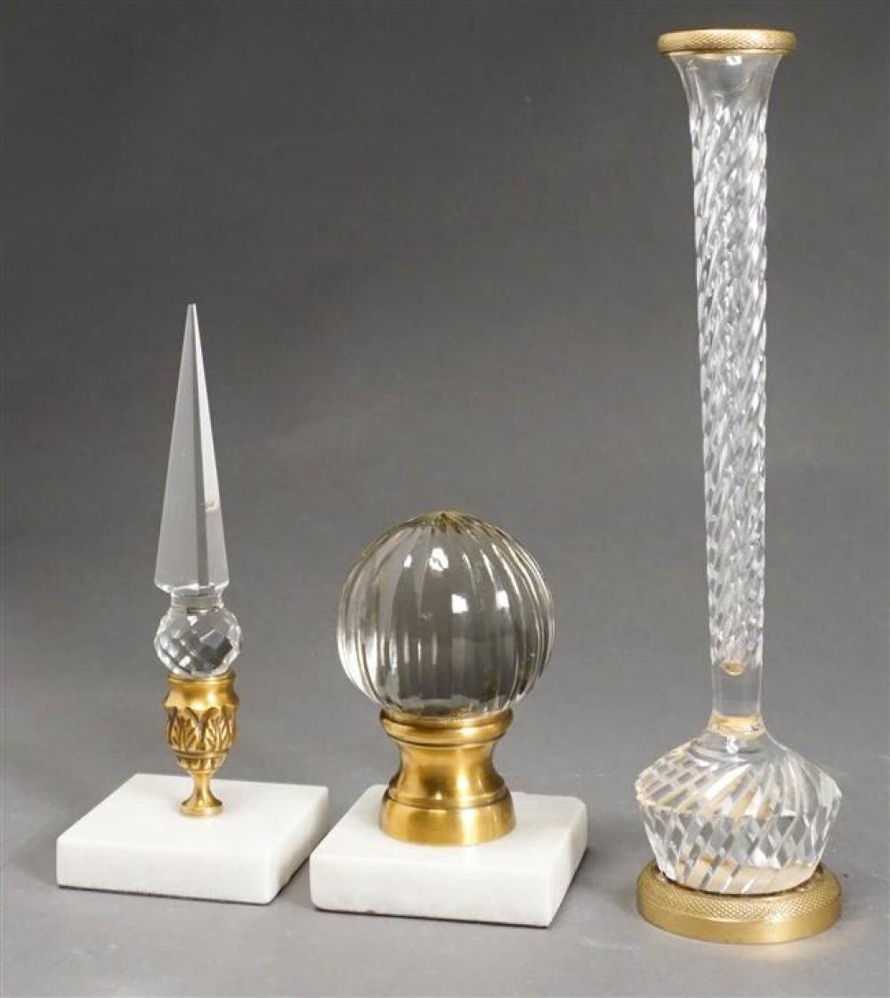 CRYSTAL TALL VASE AND TWO CRYSTAL