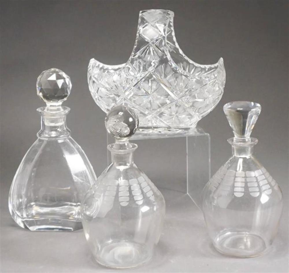 THREE CRYSTAL DECANTERS AND A CUT 32503a
