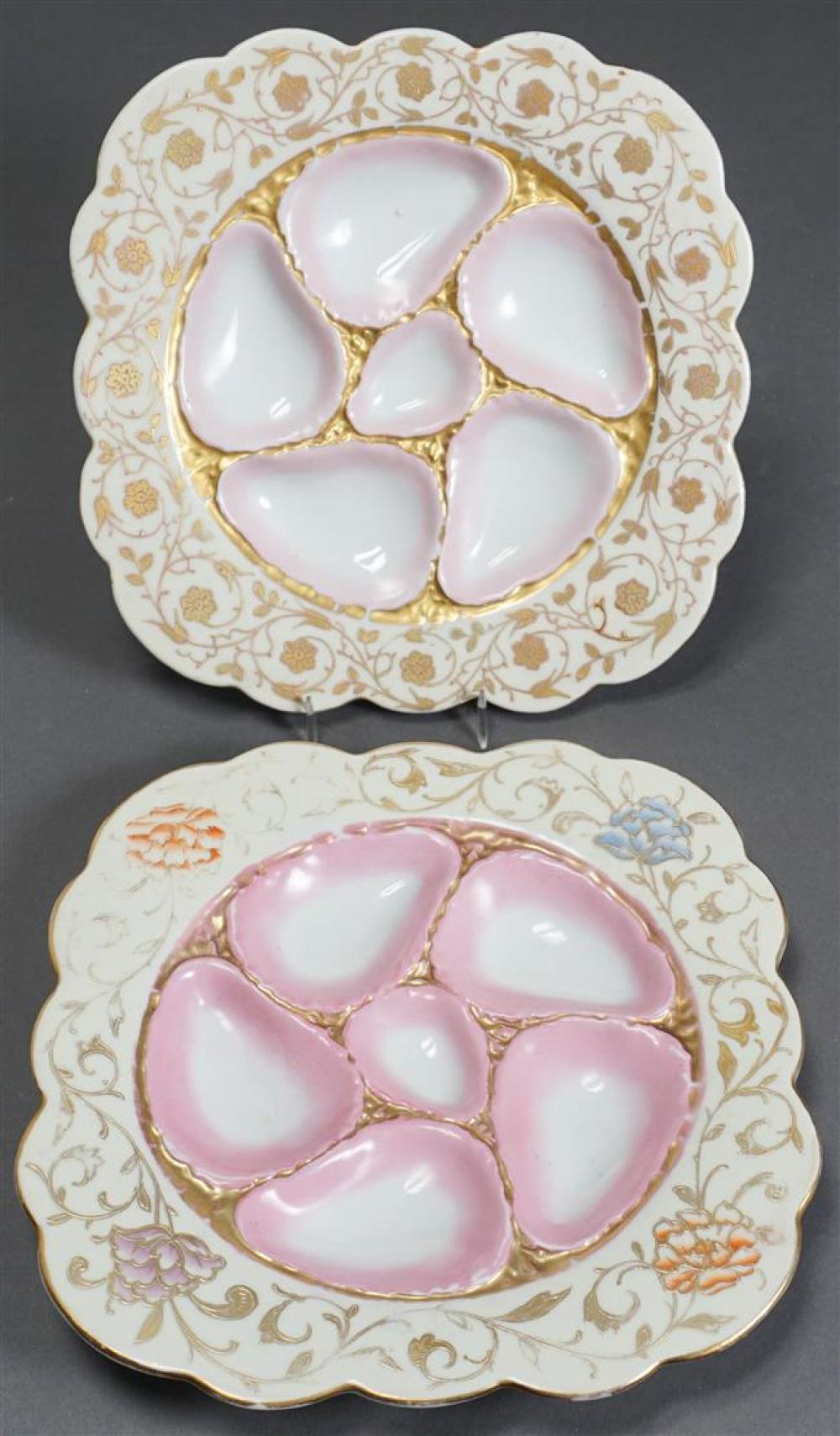 TWO EUROPEAN PORCELAIN OYSTER PLATES,