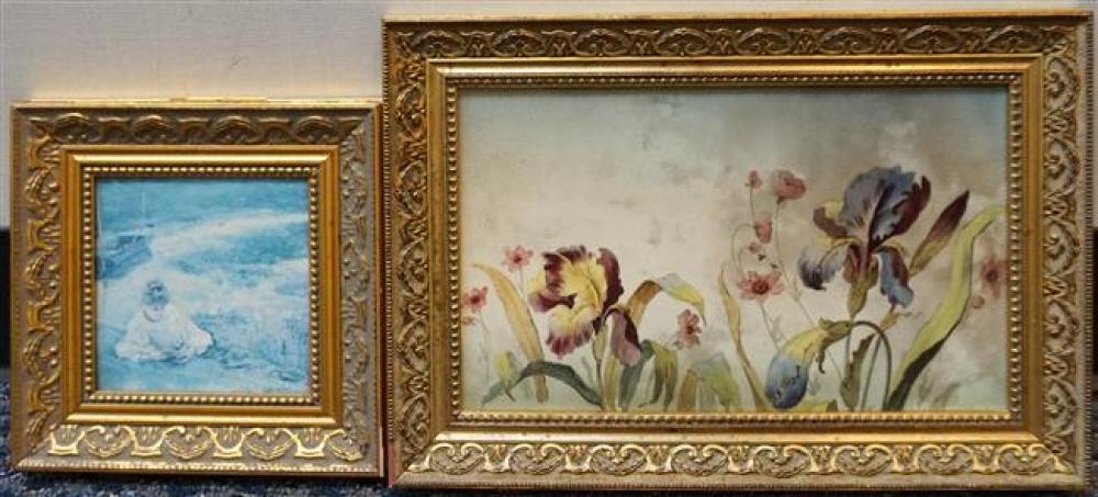 GIRL READING AND FLOWERS, TWO FRAMED