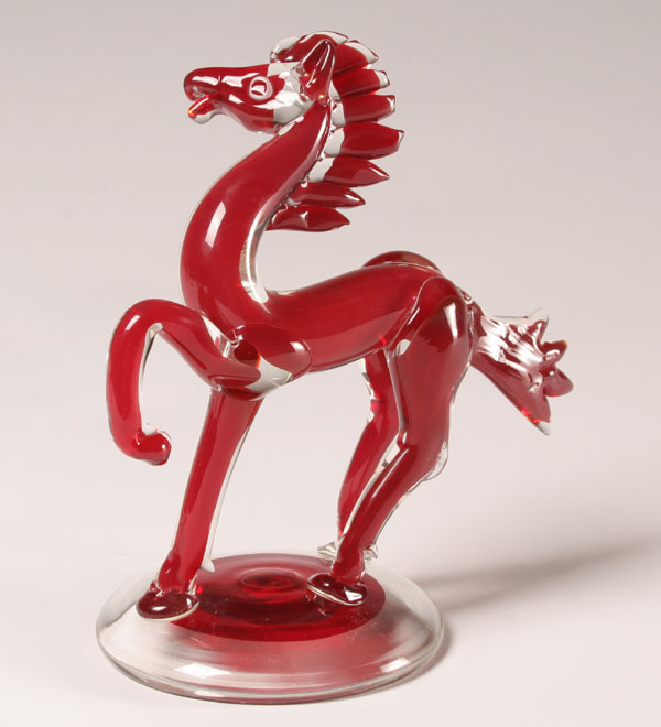 Murano Red Art Glass Horse 1930 s  50815