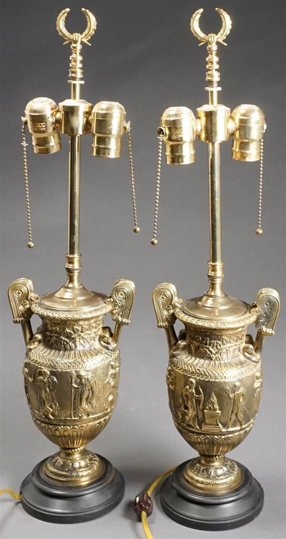 PAIR CONTINENTAL GILT METAL URN FORM 3250d2