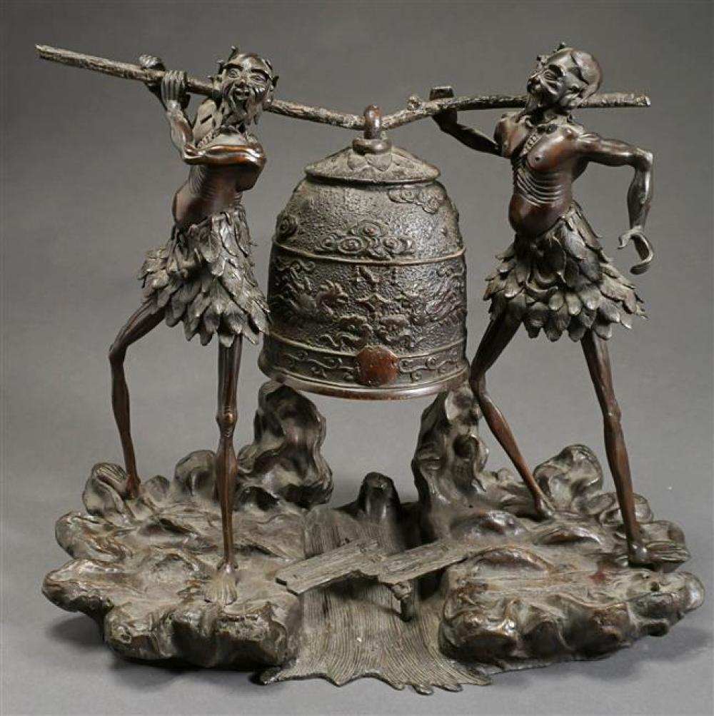 ASIAN BRONZE GROUP OF TWO MEN CARRYING