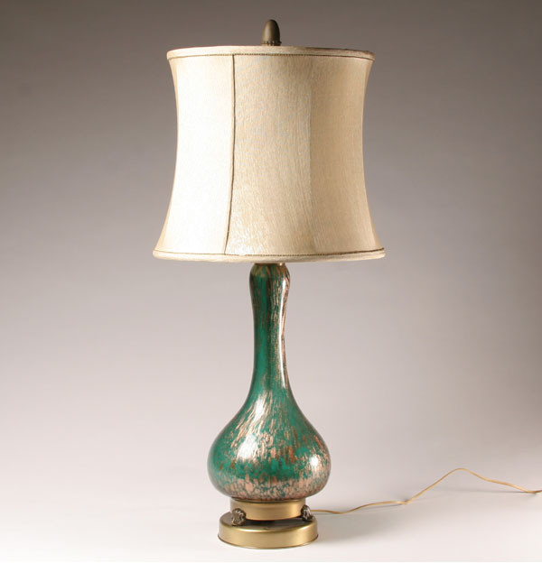 Murano green art glass lamp with aventurine.