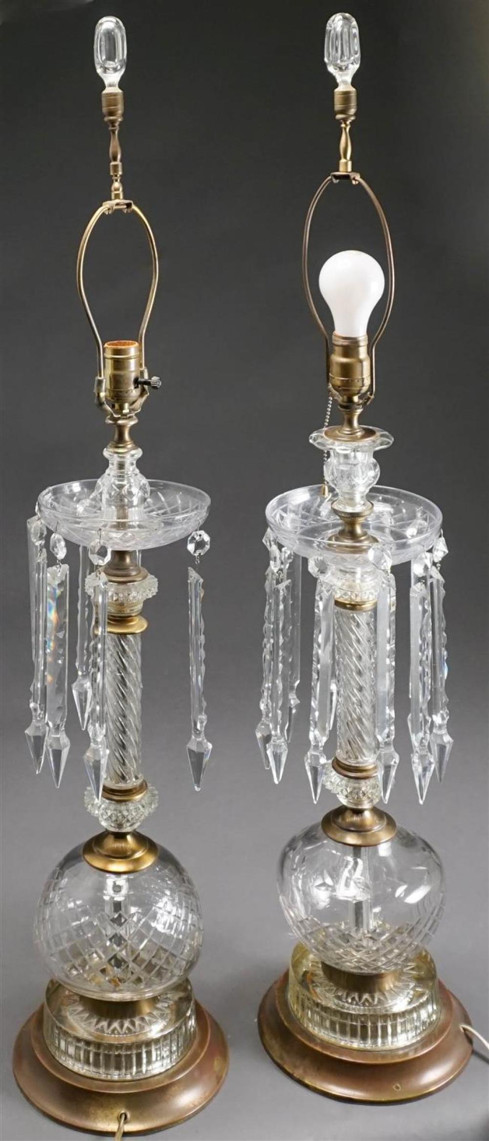PAIR CRYSTAL LUSTER TABLE LAMPS 32511c