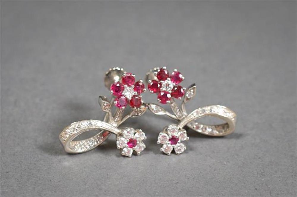 PAIR OF 14-KARAT WHITE-GOLD, RUBY