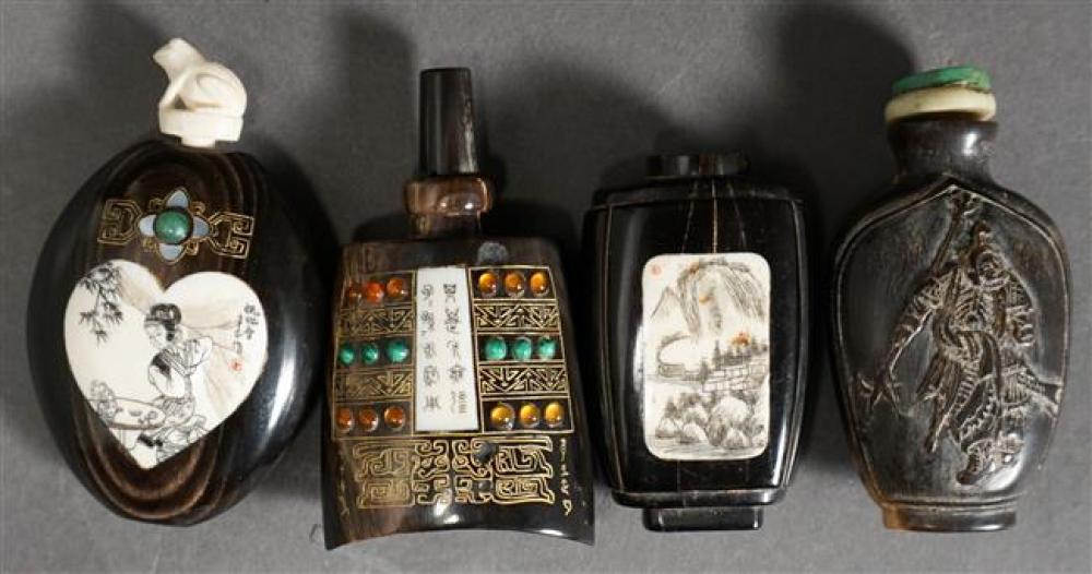 FOUR CHINESE OX-HORN SNUFF BOTTLESFour