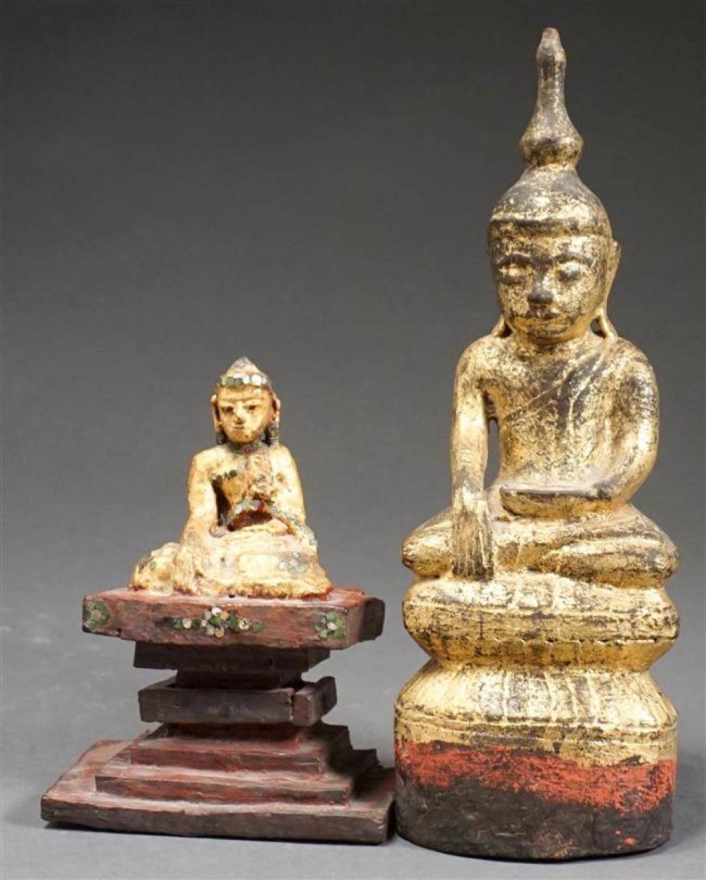 TWO THAI GILT WOOD FIGURES OF BUDDHA  325154