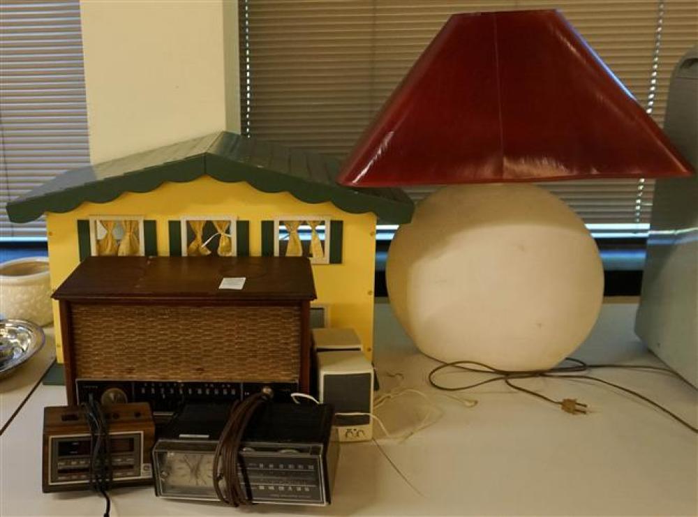 DECORATED DOLLHOUSE, LAMP AND THREE