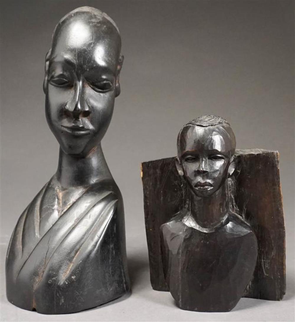 TWO CARVED HARDWOOD BUSTS OF MENTwo