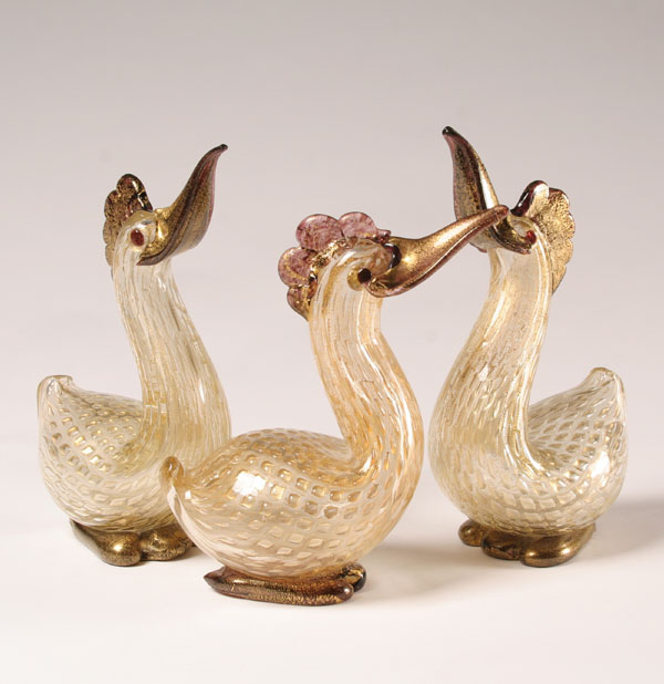 Set of 3 Barovier Art Glass Birds 50834