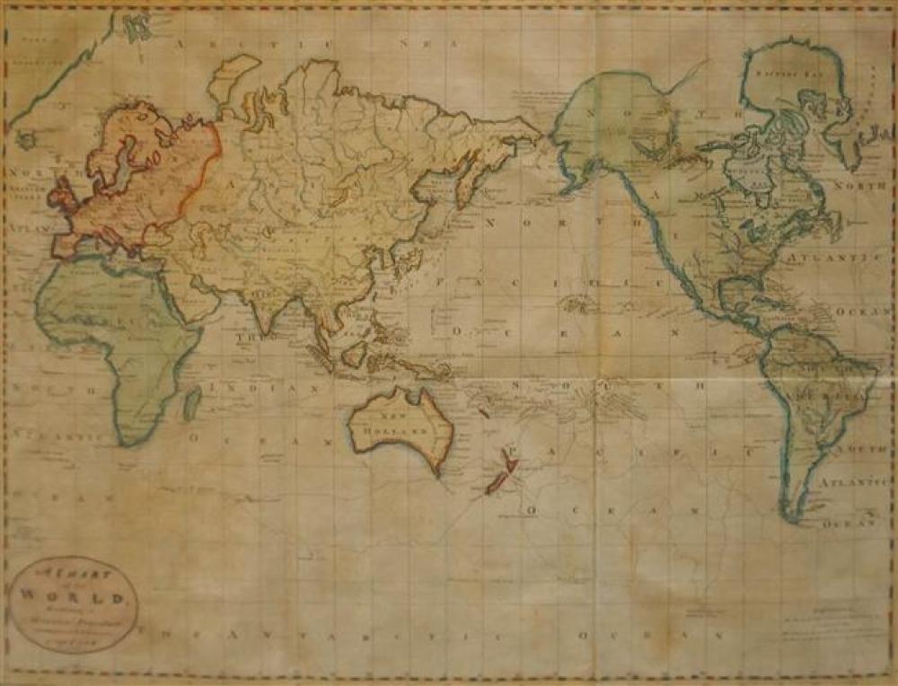 CHART OF THE WORLD, HAND-COLORED