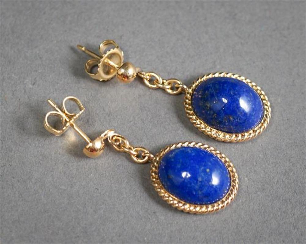 PAIR 14 KARAT YELLOW GOLD LAPIS 3252f6