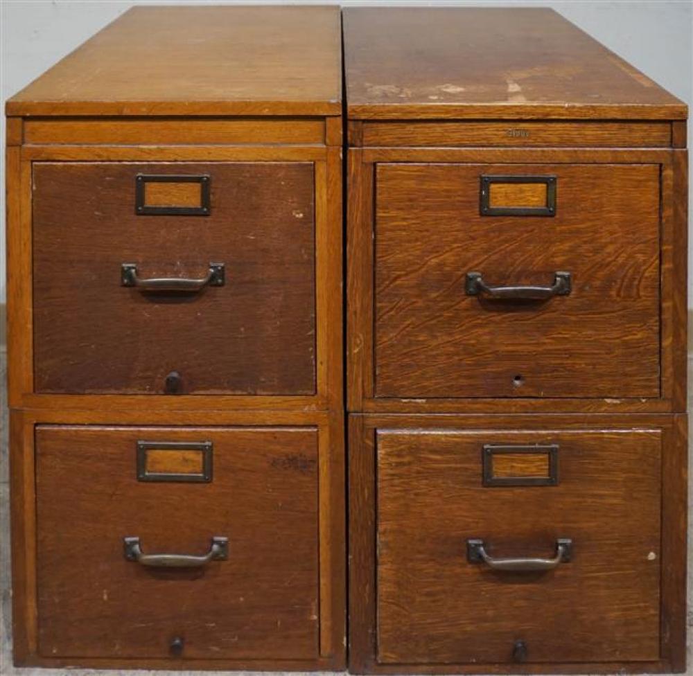 TWO OAK TWO-DRAWER FILE CABINETS,