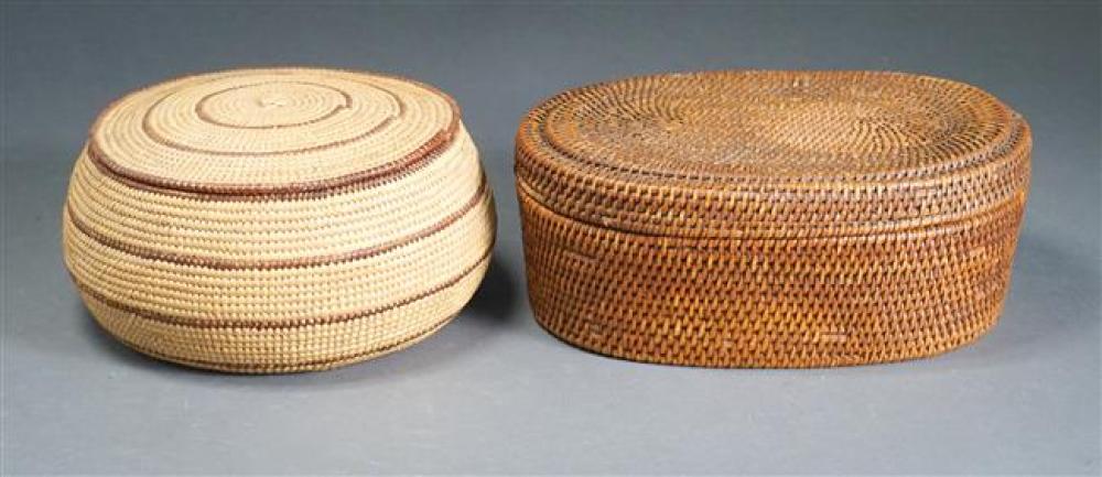 TWO COILED COVERED BASKETSTwo Coiled 3253be