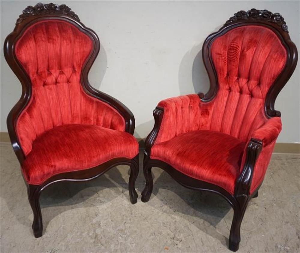 PAIR VICTORIAN STYLE WALNUT RED 3253d7