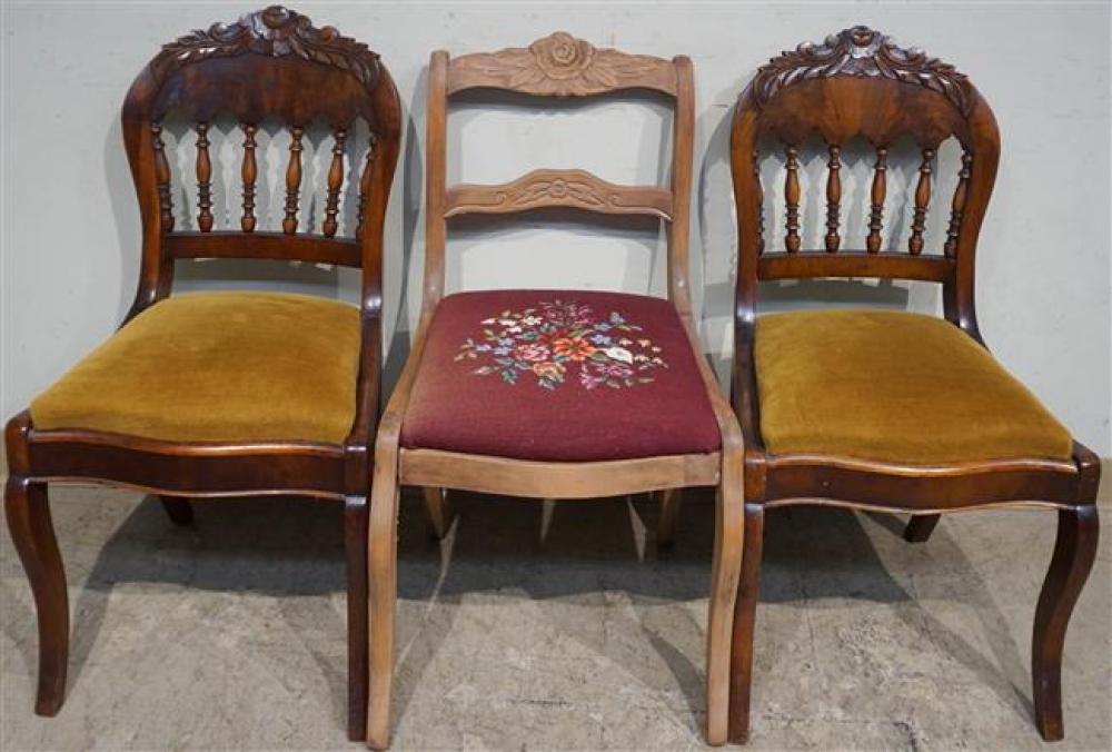 THREE VICTORIAN WALNUT UPHOLSTERED