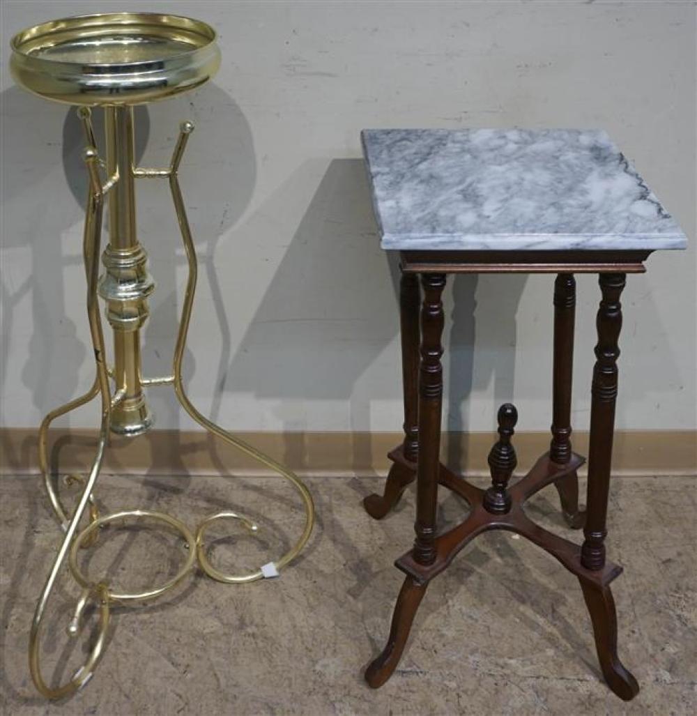 BRASS TONE PLANT STAND AND MARBLE