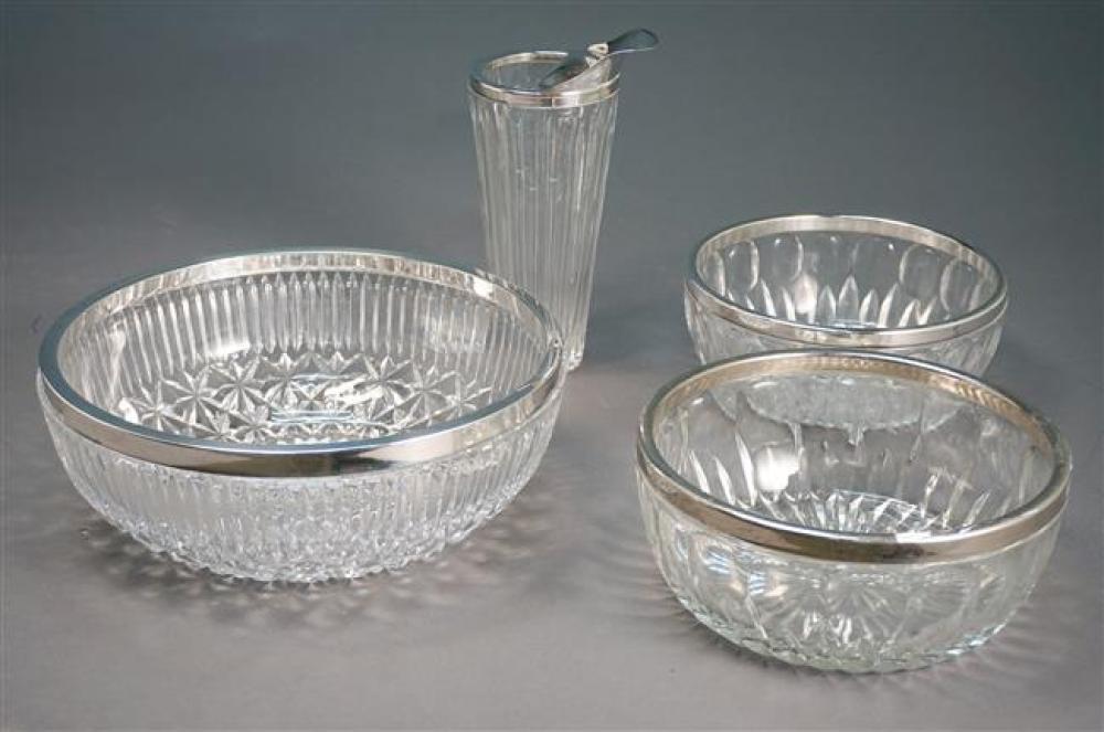 THREE SILVER PLATED MOUNTED MOLDED GLASS