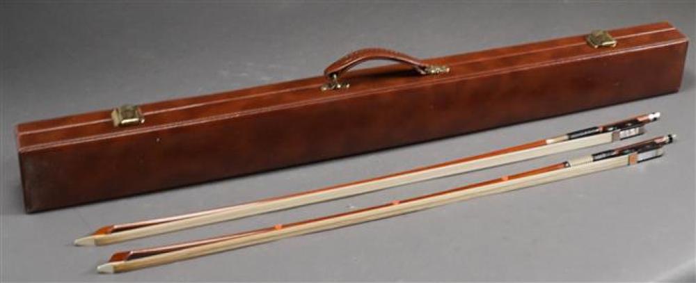 TWO FRUITWOOD VIOLIN BOWS WITH 325461