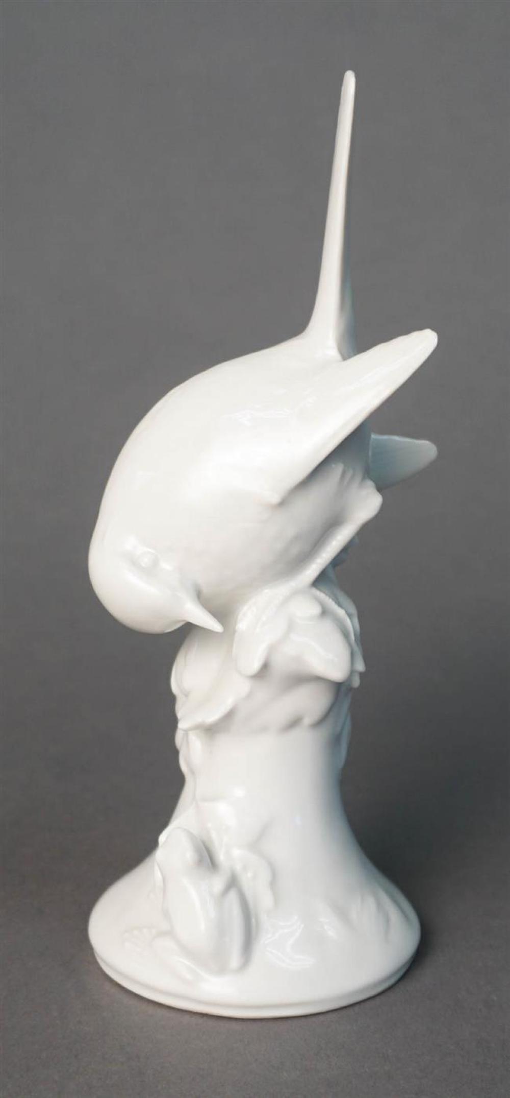 MEISSEN WHITE GLAZED PERCHED BIRD,