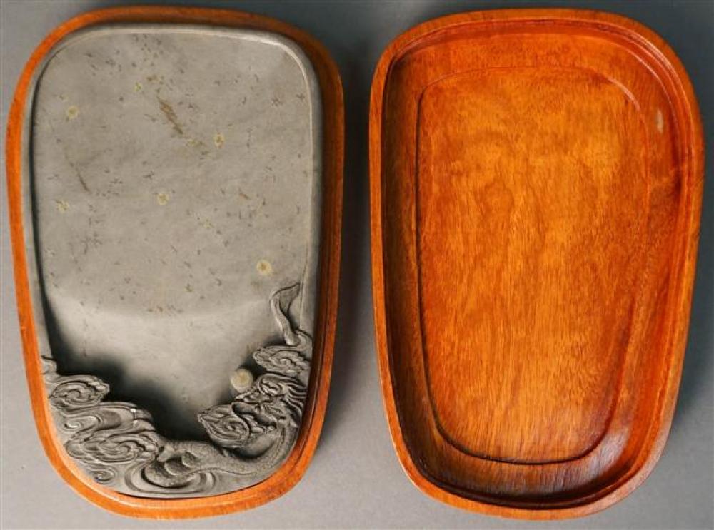 CHINESE INK STONE IN HARDWOOD BOXChinese