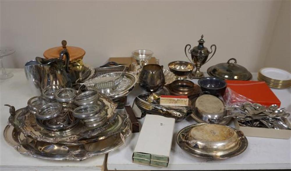 LARGE GROUP WITH SILVER PLATE TRAYS,