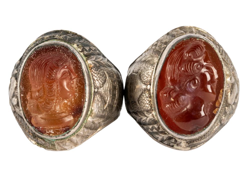 TWO CHINESE SILVER CARVED AMBER 325530