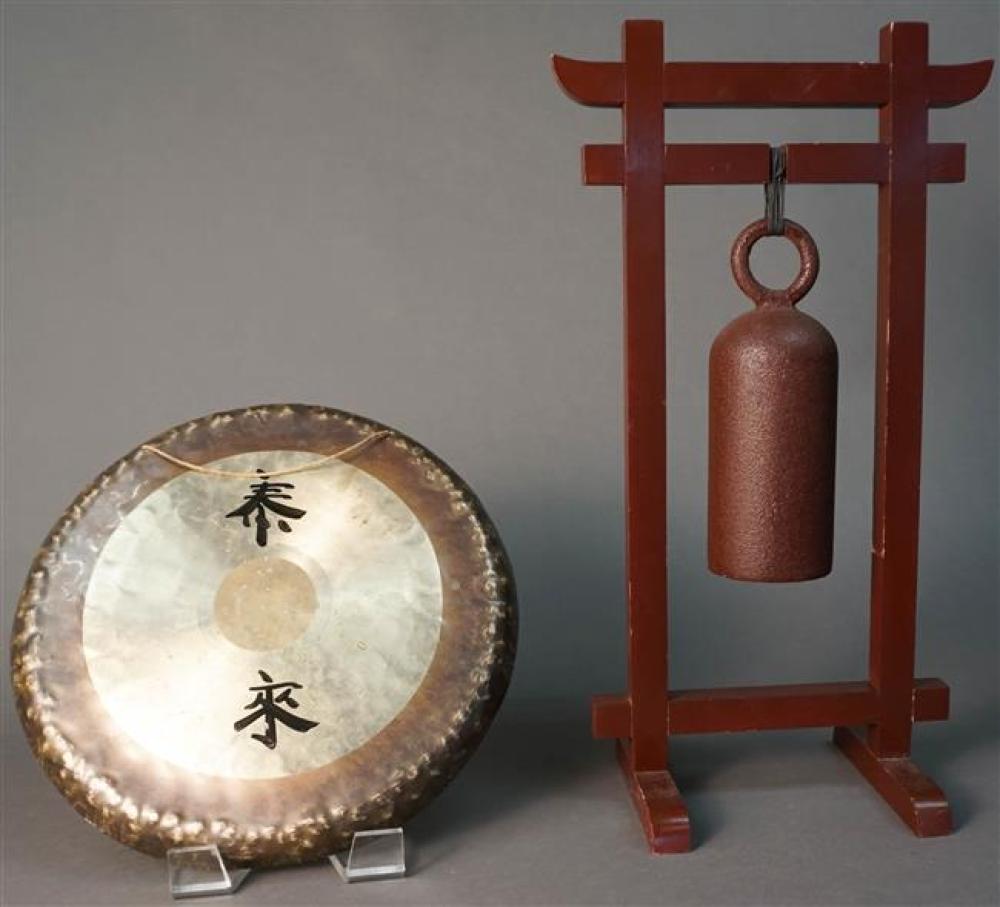 JAPANESE METAL BELL ON STAND AND