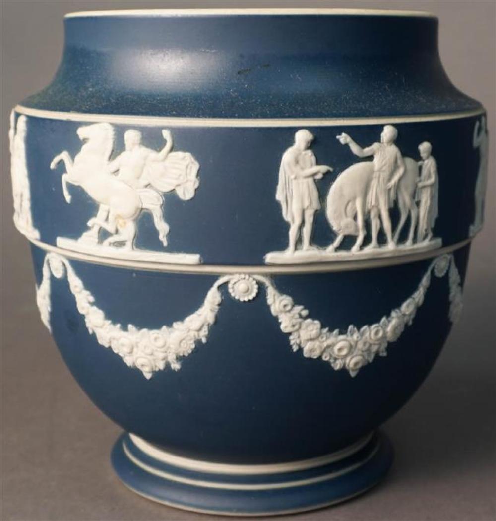 ADAMS BLUE JASPERWARE VASE, HEIGHT: