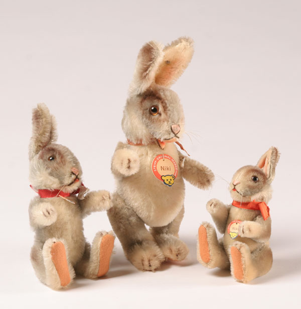 Steiff Niki bunnies all with ear buttons,