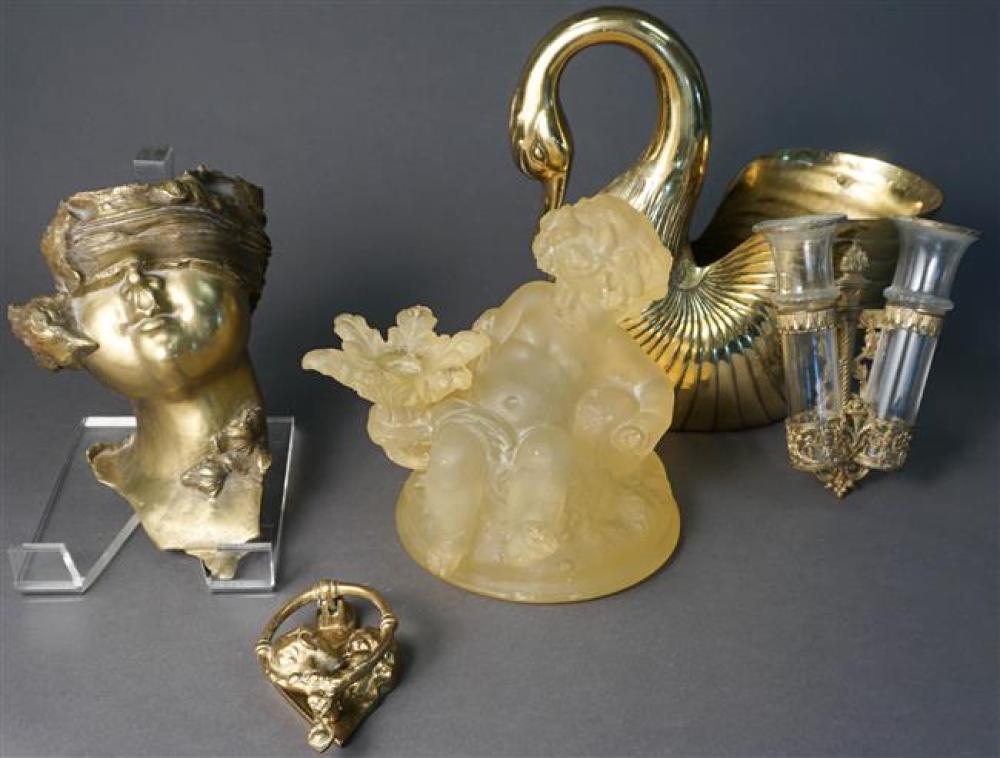 BRASS SWAN-FORM CENTERPIECE, BUST OF