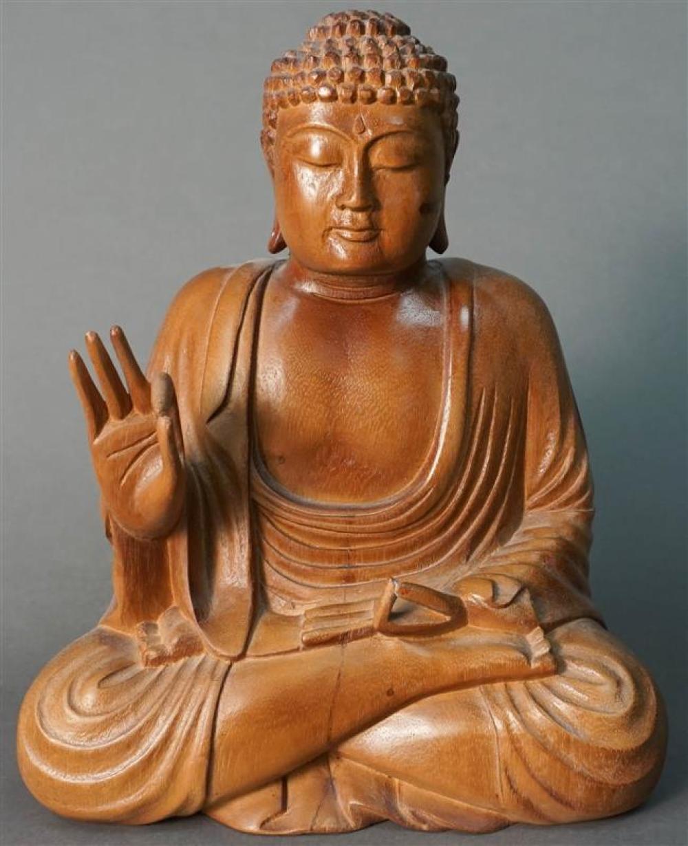 JAPANESE CARVED WOOD SEATED BUDDHA  32564e