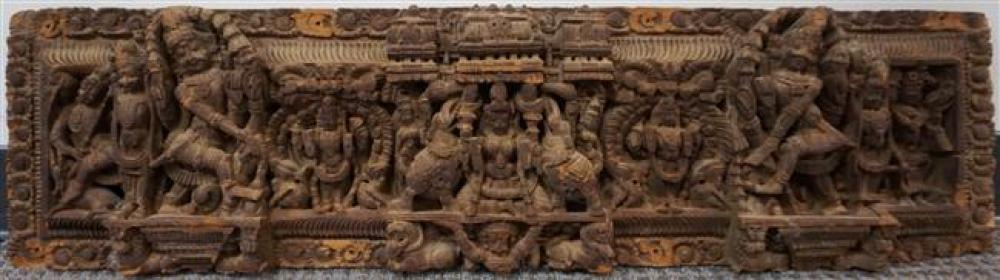 INDIAN RELIEF CARVED WOOD STELE