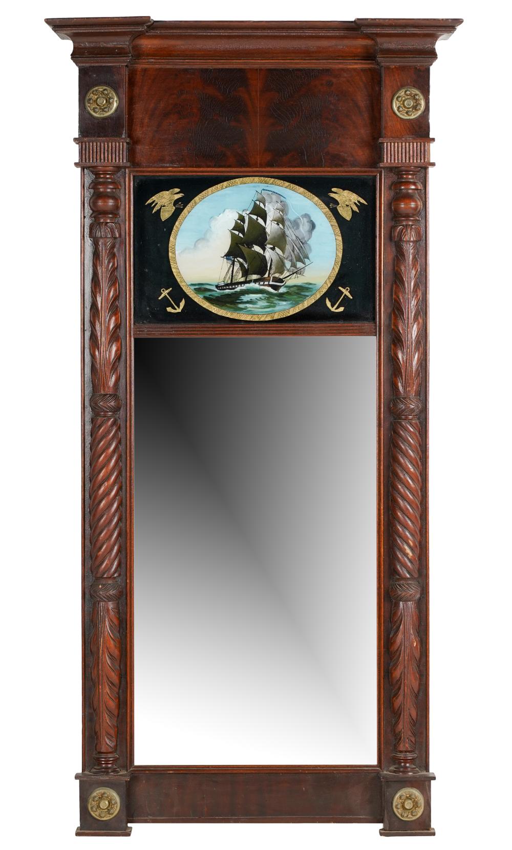 MAHOGANY & PAINTED GLASS PIER MIRRORdepicting