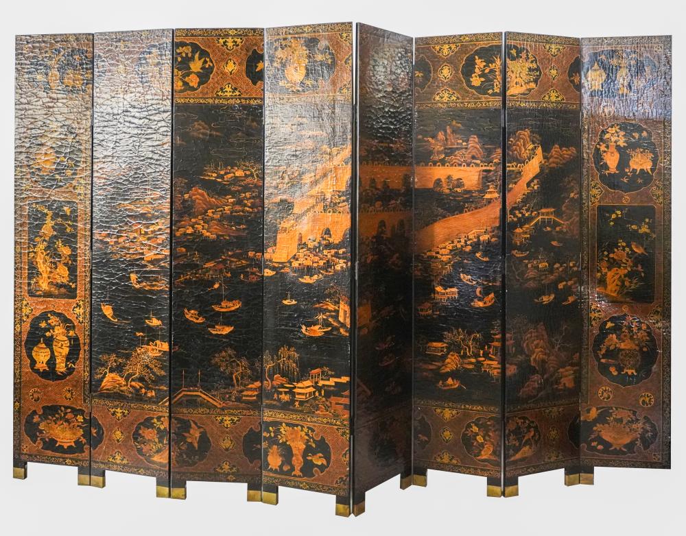 CHINESE LACQUERED EIGHT PANEL SCREENdecorated 3257a3