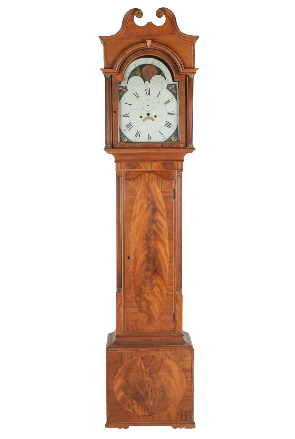 ENGLISH INLAID MAHOGANY TALL CASE 3257a1