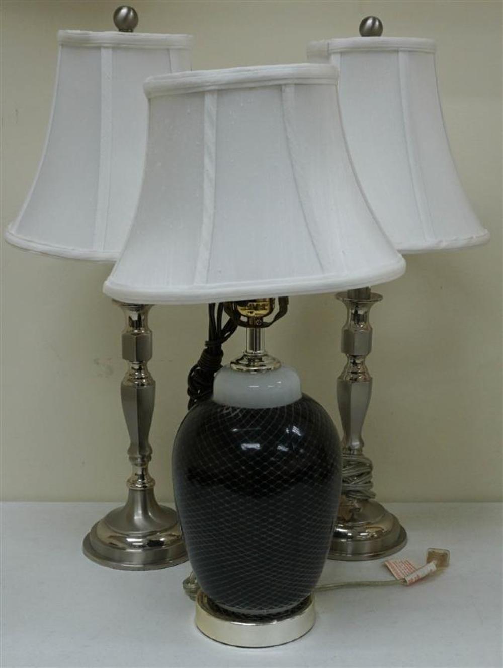 PAIR BRUSHED METAL LAMPS (H: 23