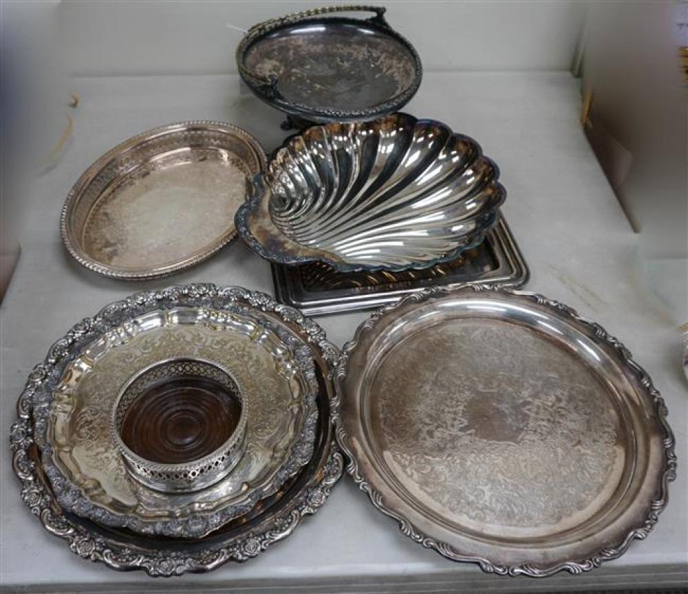 EIGHT ASSORTED SILVER PLATE TRAYS