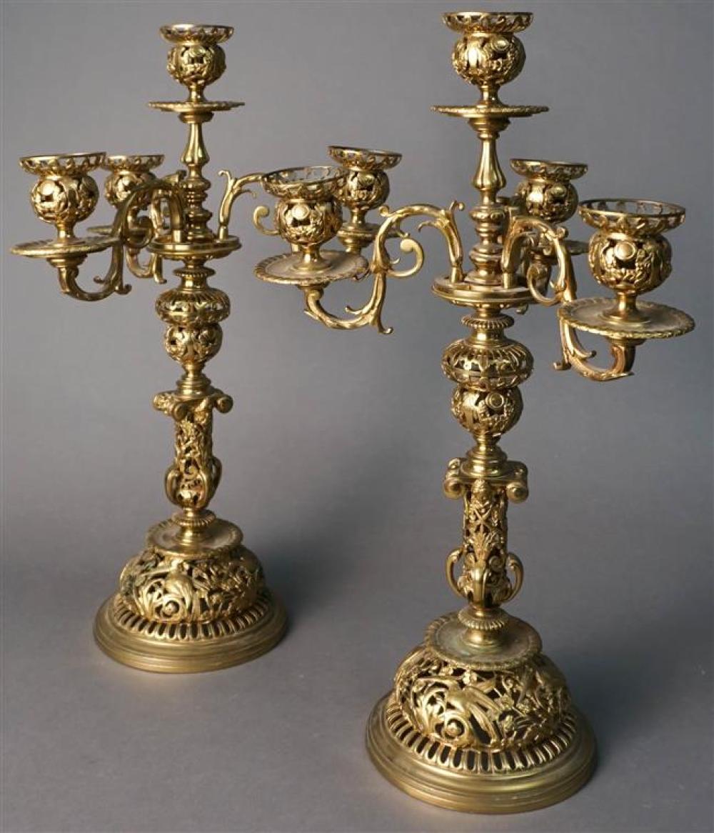 PAIR OF BRASS FOUR LIGHT CANDELABRA  3257e8