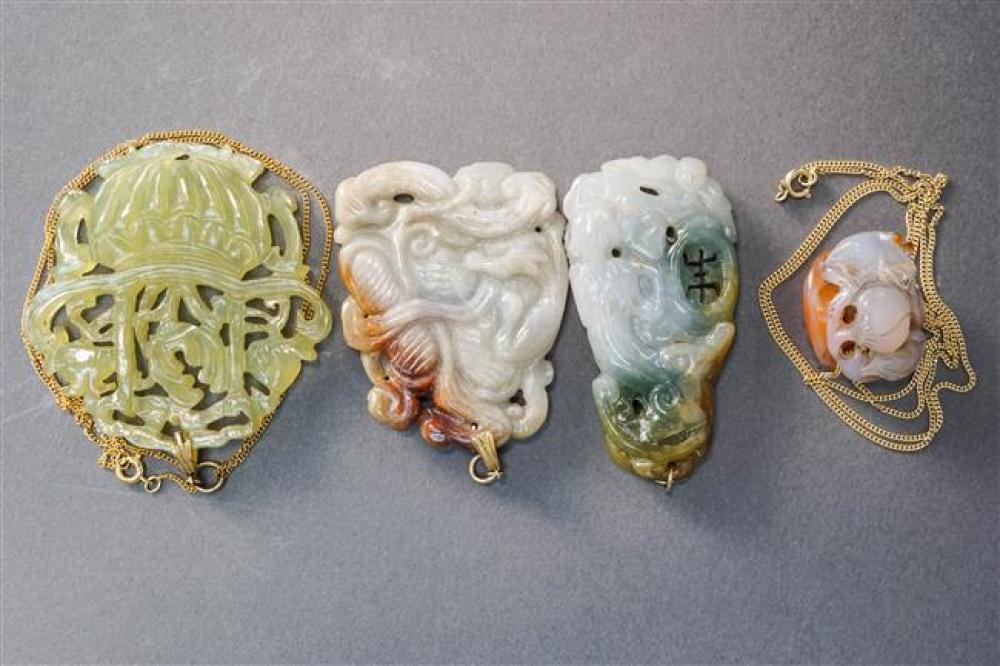 FOUR CHINESE HARDSTONE AMULETSFour