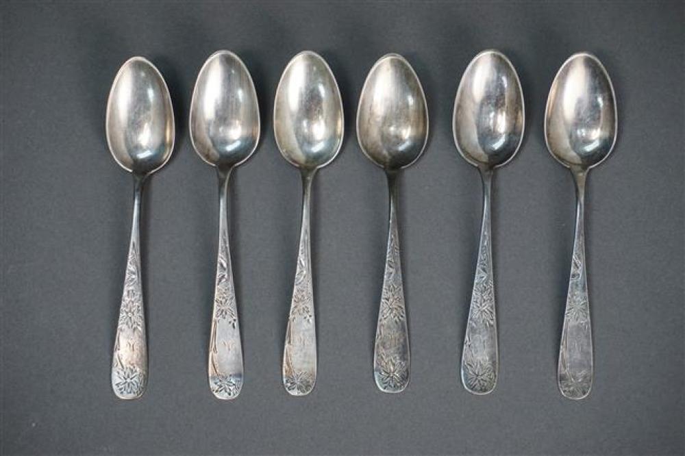 SET WITH SIX STERLING SILVER TEASPOONS,