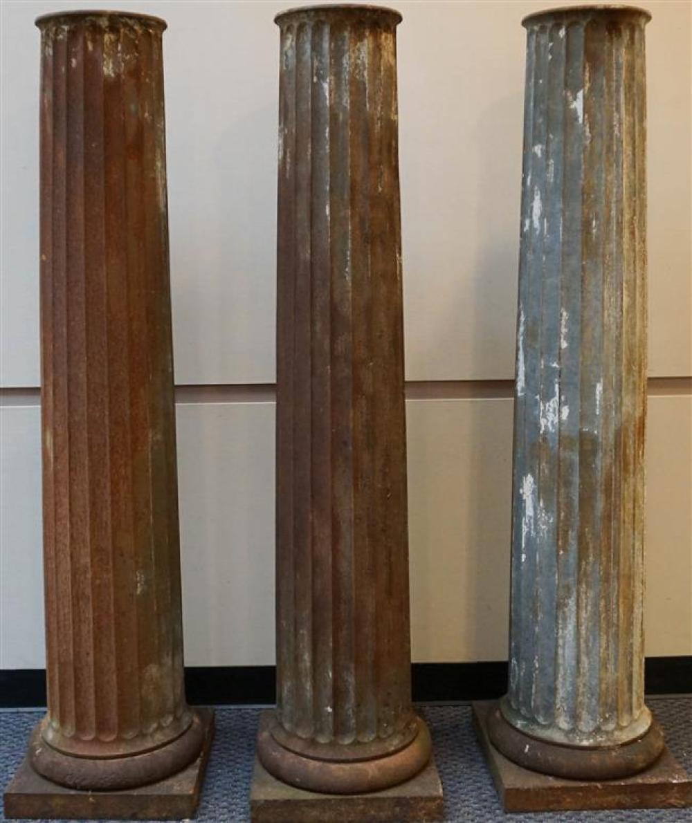 THREE SHEETMETAL GARDEN COLUMNS,