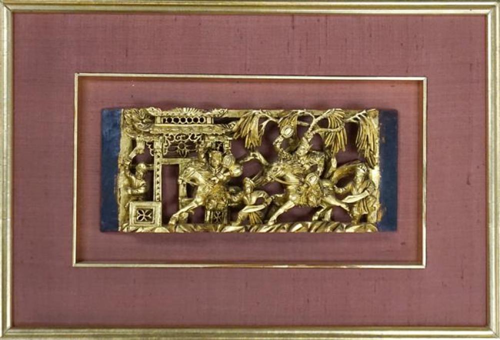 TWO CHINESE GILT DECORATED PANELS,