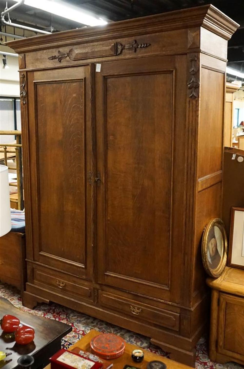 CONTINENTAL OAK DOUBLE DOOR ARMOIRE,