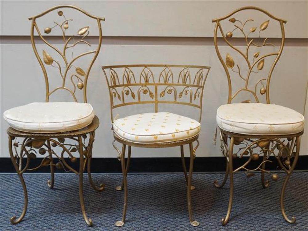 PAIR GILT METAL UPHOLSTERED SEAT