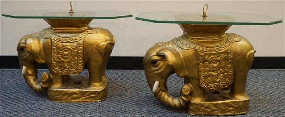 PAIR GOLD PAINTED METAL ELEPHANT FORM 325907